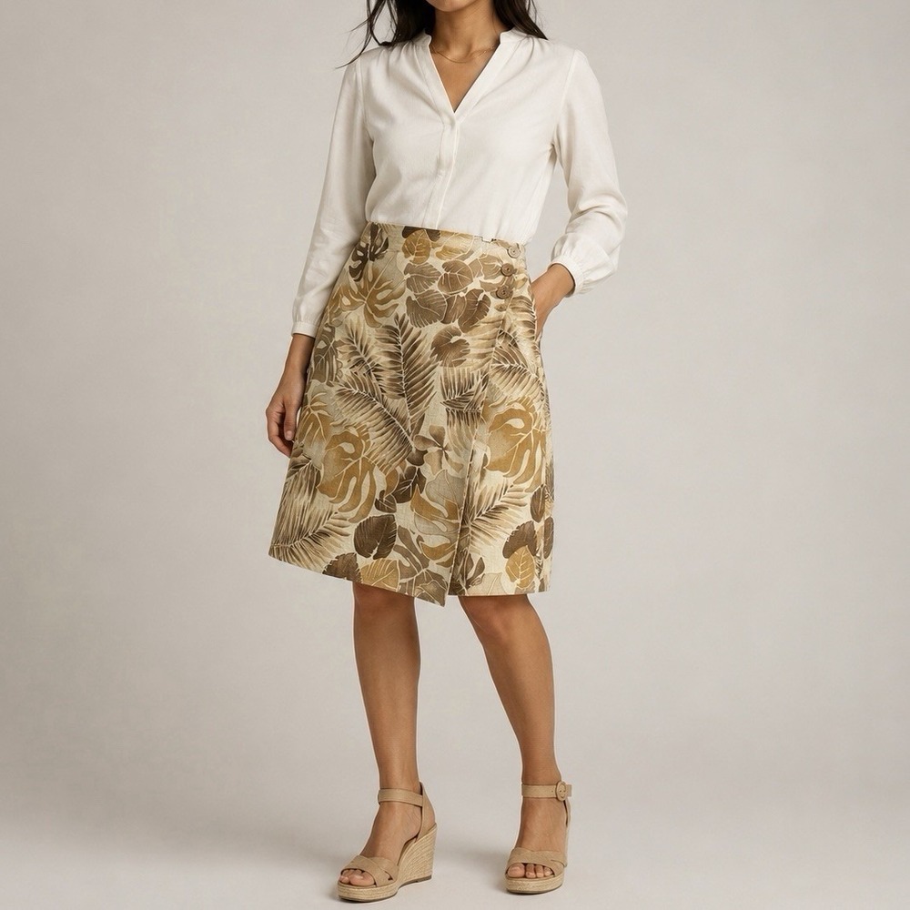 Monroe‎ & Main 100% linen midi skirt womens XL 1X brown tropical church office